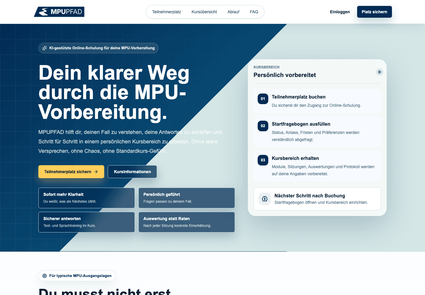 Screenshot der Startseite von MPUPFAD