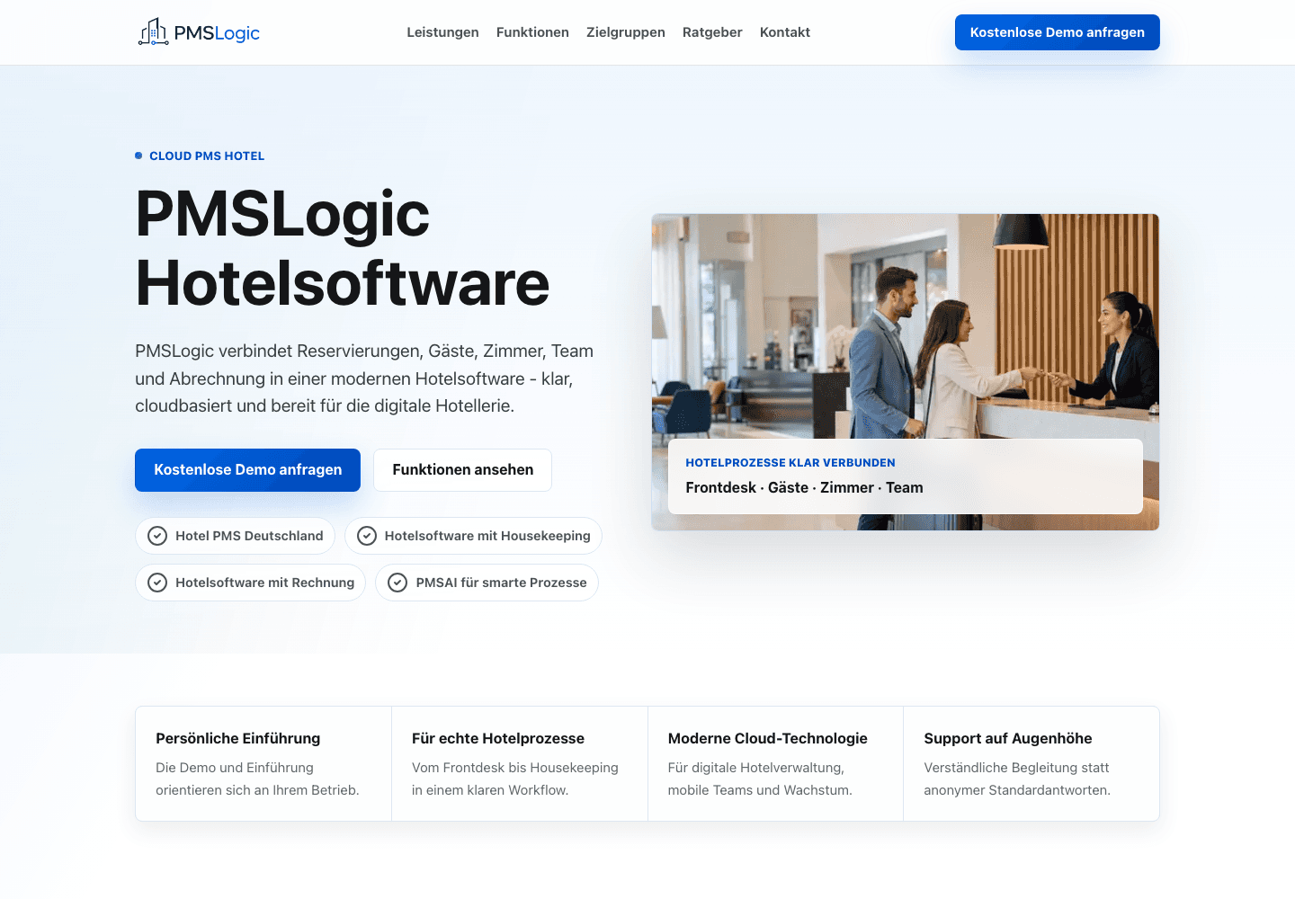 Screenshot der Startseite von PMSLogic
