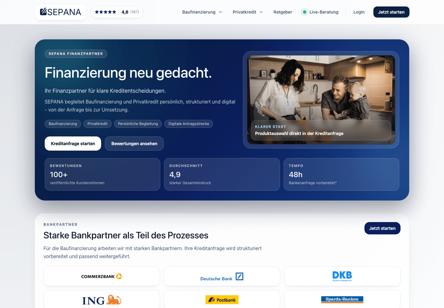 Screenshot der Startseite von SEPANA