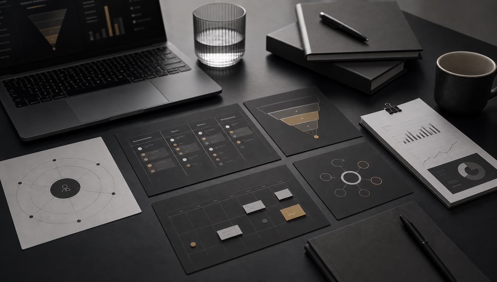 Launch- und Go-to-Market-Artefakte auf einem Arbeitstisch